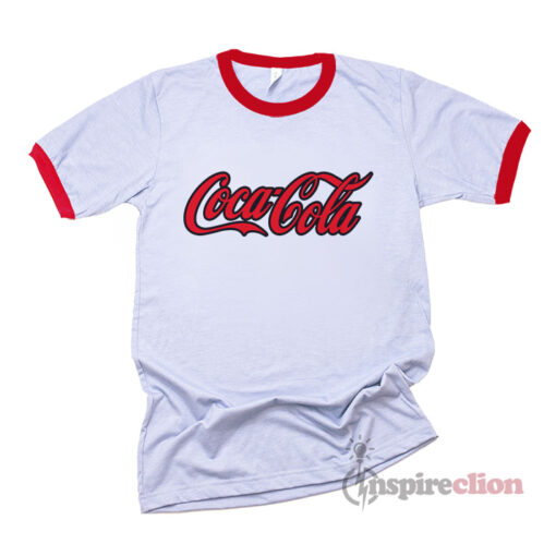 Coca Cola Logo With Storke Ringer T-shirt