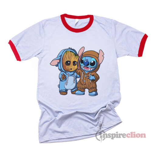 Stitch And Baby Groot Ringer T-Shirt