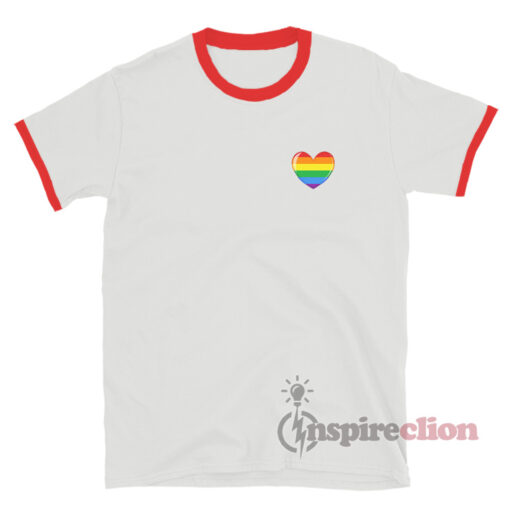 Rainbow Pride Heart Flag Girls Ringer T-Shirt