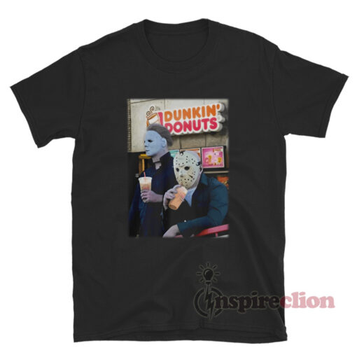 Michael Myers And Jason Voorhees Drink Dunkin’ Donuts Meme T-Shirt