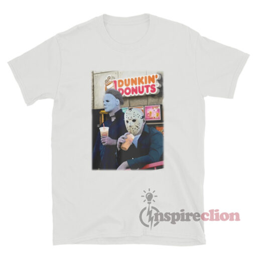 Michael Myers And Jason Voorhees Drink Dunkin’ Donuts Meme T-Shirt