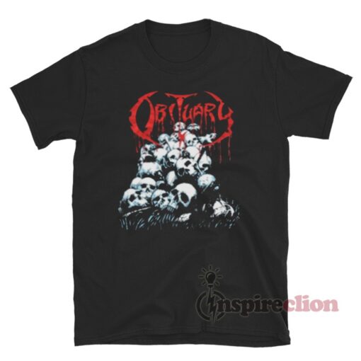 Obituary Cause Of Death Pile Of Skulls T-Shirt