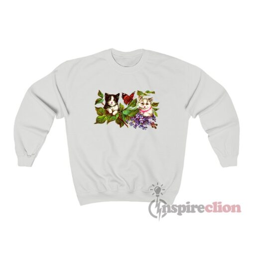 Cute Cat Wisteria Flowers Butterfly Sweatshirt
