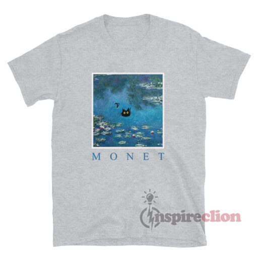 Monet Waterlily Black Cat Funny T-Shirt