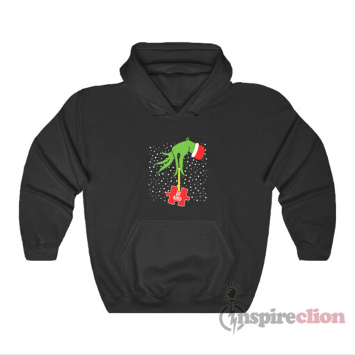 Grinch Hand Be Kind Puzzle Autism Awareness Christmas Hoodie