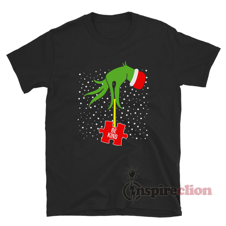 Grinch Hand Be Kind Puzzle Autism Awareness Christmas T-Shirt